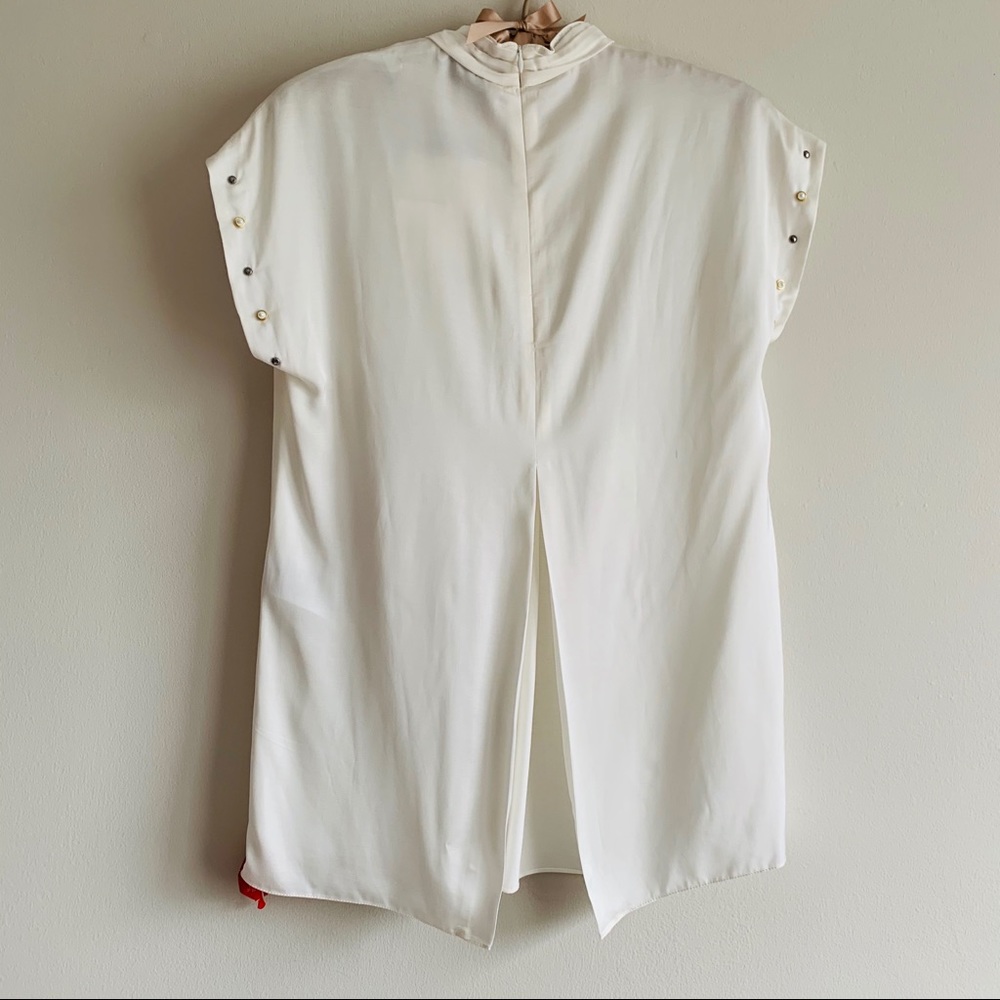 Sandro Courbe Satin Studded Back slit Top Blouse Ecru white - Picture 11 of 16